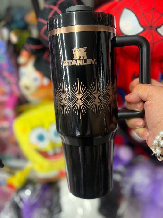 Stanley 40 oz Quencher H20 tumbler black Gold Art Deco Flowstate.