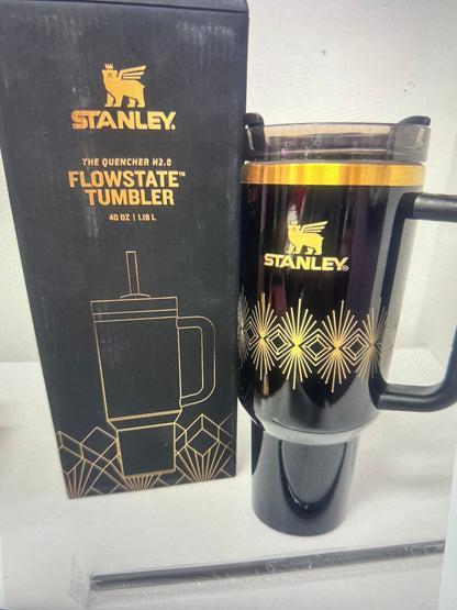 Stanley 40 oz Quencher H20 tumbler black Gold Art Deco Flowstate.