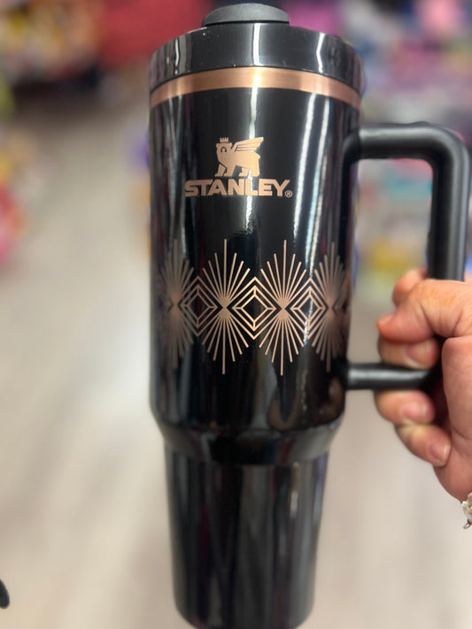 Stanley 40 oz Quencher H20 tumbler black Gold Art Deco Flowstate.